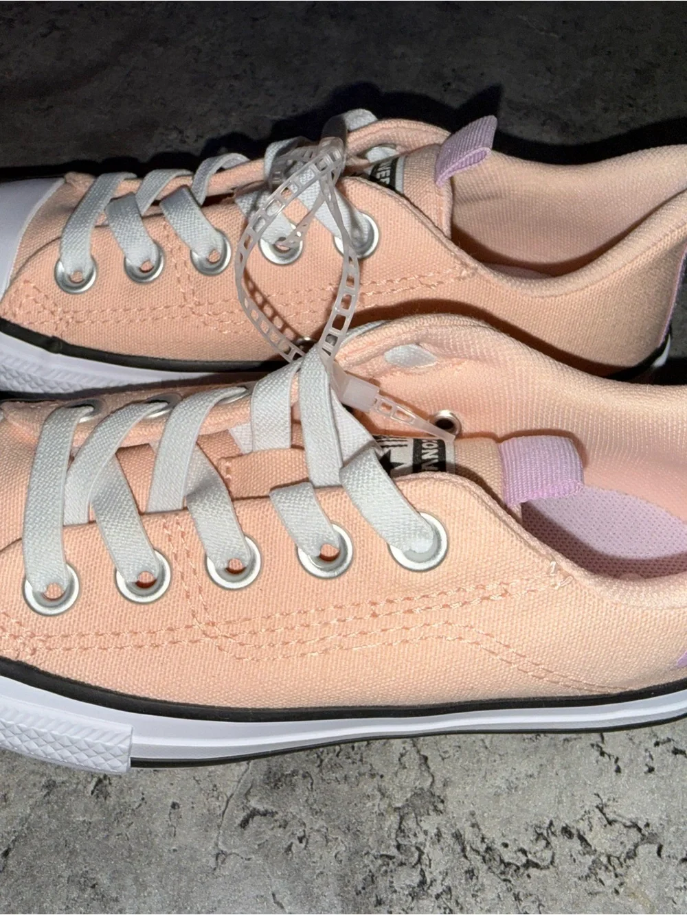 Converse Low Top Sneakers in Peach and Lavender Insole